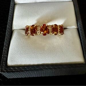 Oval Madeira Citrine with Champagne Diamond Accent. 18K Gold over Silver. Sz 7.